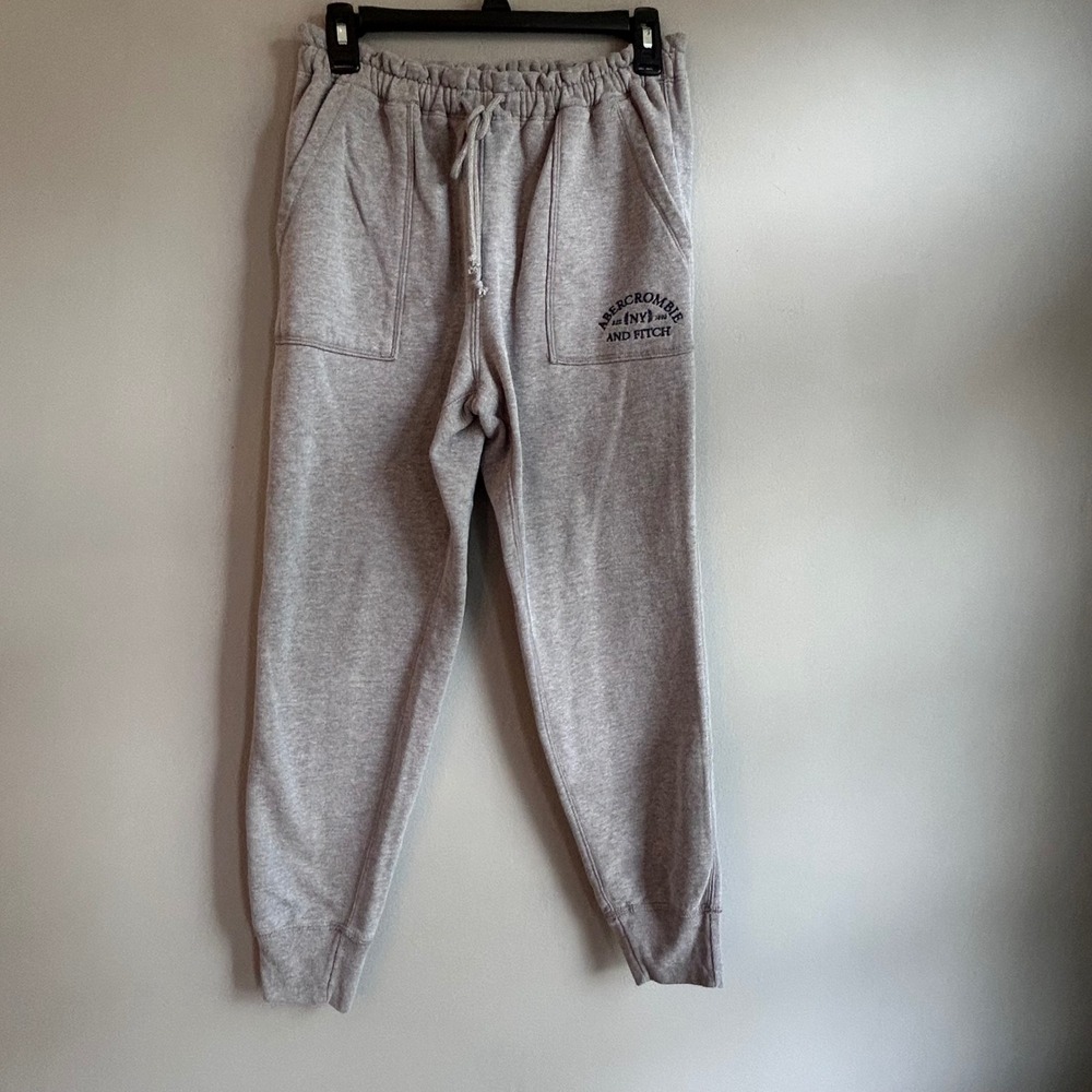 Abercrombie & Fitch Mens Medium Heather Grey Logo Jogger Sweatpants Pockets